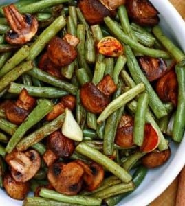 Balsamic Garlic Roasted Green Beans and Mushrooms is simple enough for every day dining side dish