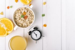 Ready breakfast with clock