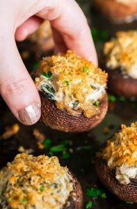 Thanksgiving Cheesy Spinach Stuffed Mushrooms